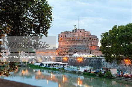 evening view at the Angelo Castle in Rome, Italy