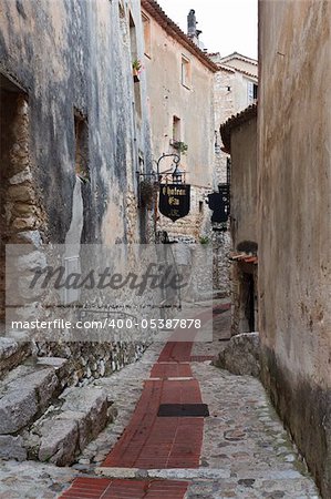 A narrow alley in the picturesque mountain top village of Eze near Monaco in France.