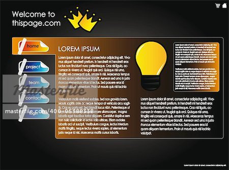 web site design template for company with black background and map of the world