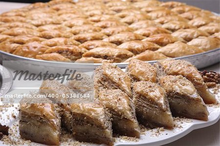 Close up of dish of  Baklava on a table