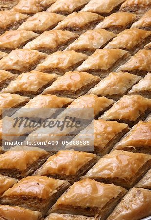 Cutted Baklava in row ready to be served
