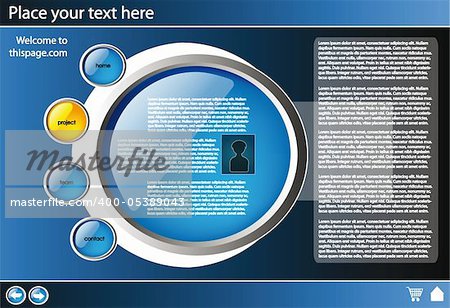 web site design template for company with black background and glossy buttons