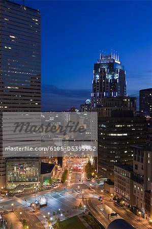 High angle view of a city at dusk, Boston, Massachusetts, USA