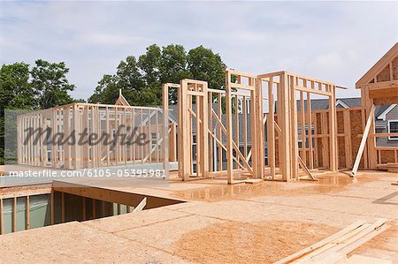 Upper story framing for a house under construction