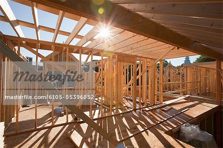 Wood framing of an incomplete house