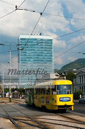 Yellow Tram and Bosnian Parliament Building, Sarajevo, Federation of Bosnia and Herzegovina, Bosnia and Herzegovina