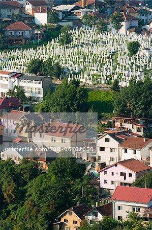 Overview of Homes and Cemetery, Sarajevo, Federation of Bosnia and Herzegovina, Bosnia and Herzegovina