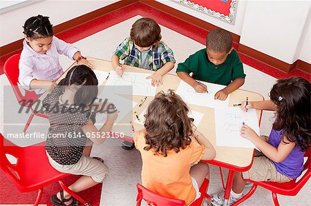 Children drawing at school