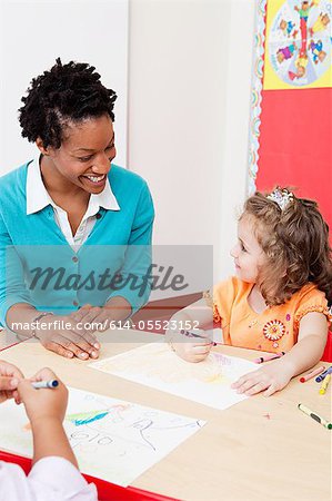 Teacher and girl in art class