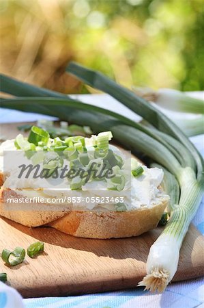 Bread with cream cheese and chive and green onion