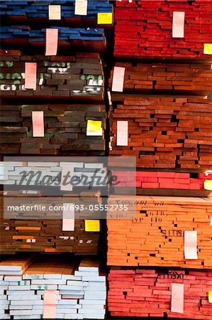 Full frame of stack of plywood in warehouse