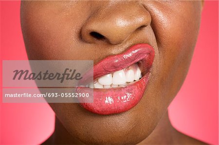 Close up of woman making a face