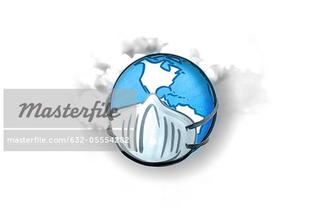 Earth with mask, smoke in background