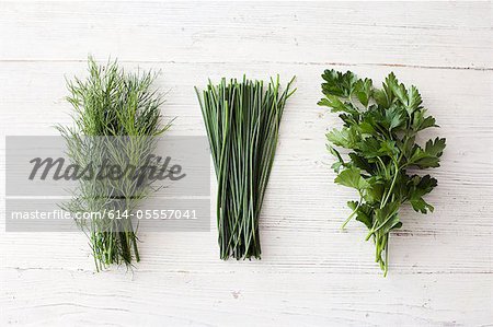 Freshly cut dill, chives and flat leaf parsley