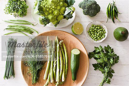 Fresh green vegetables on plate