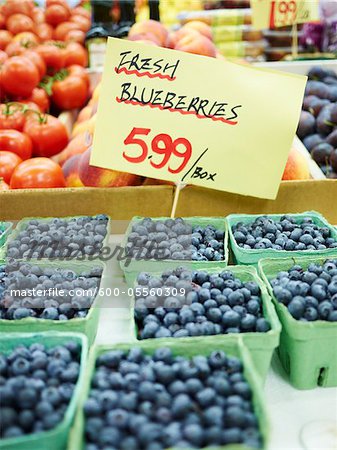 Boxes of Blueberries at Market