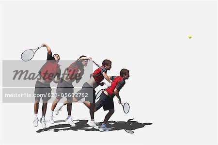 Multiple Exposures of a Young Male Tennis Player Serving