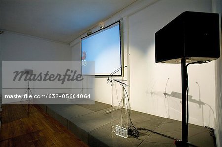 Blank projection screen in conference room