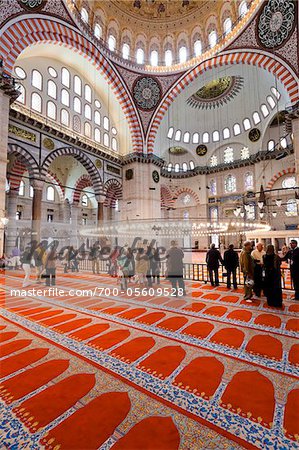 Tourists Inside Suleymaniye Mosque, Istanbul, Turkey