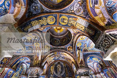 Plafond de l'église sombre, Musée en plein air de Göreme, Cappadoce, Turquie