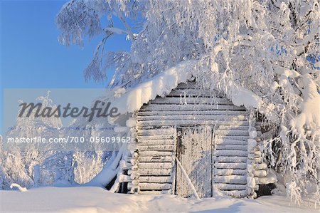 Log Cabin in Winter, Kuusamo, Northern Ostrobothnia, Finland