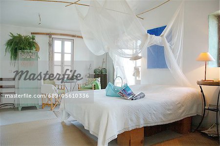 Bedroom with mosquito net above the bed