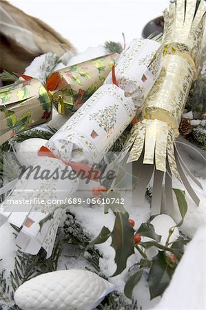 Christmas crackers in snow