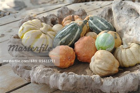 Bowl with ornamental gourds