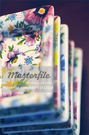 Stack of plates with floral pattern