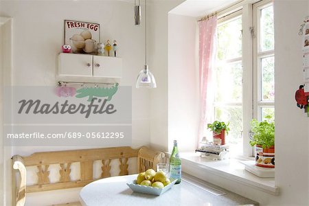 Kitchen with sitting area at the window