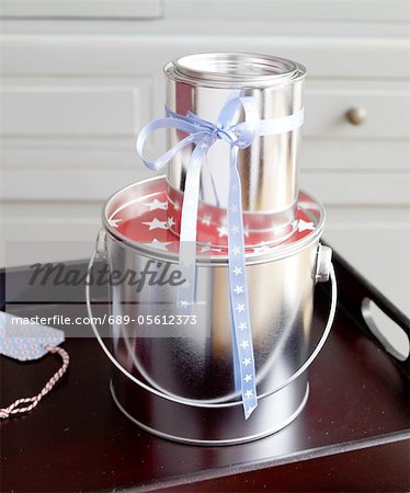 Two buckets with gift ribbon