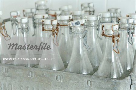 Glass bottles with swing tops in a box