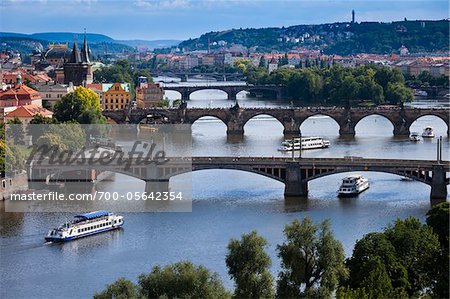 Bridges Over Vltava River Dividing Old Town from Little Quarter, Prague, Czech Republic