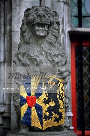 BRUGES BELGIUM LION SCULPTURE ON CATHEDRAL OF THE HOLY BLOOD