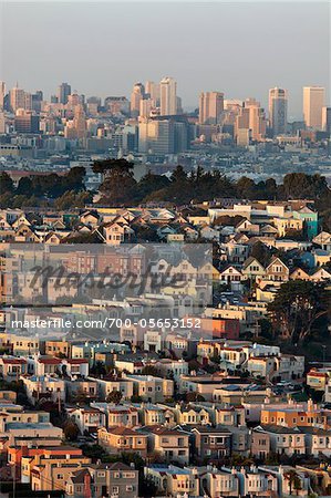 Residential Neighbourhood and City Skyline, San Francisco, California, USA