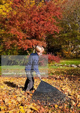 Feuilles d'automne râtelage garçon