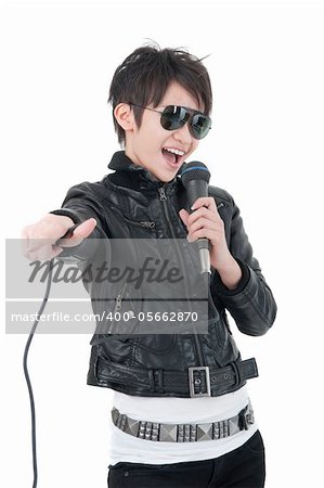 asian rock star with isolated white backgrond