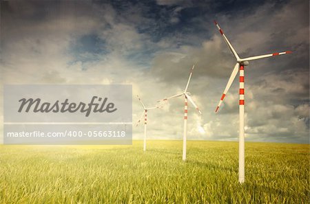 windmill reusable engergy technology on grassland