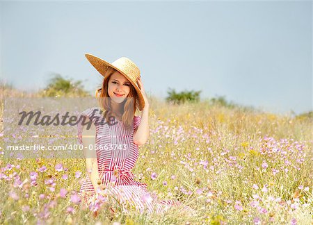Retro style girl at countryside.