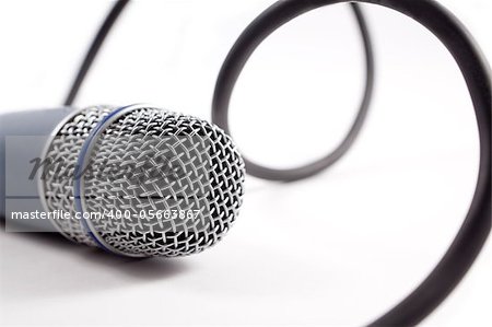 Close up image of isolated microphone and cable