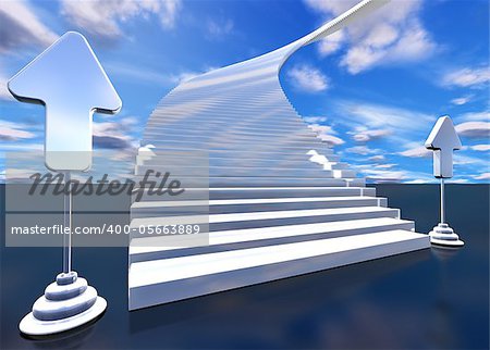 3d image of stairway to heaven with arrows