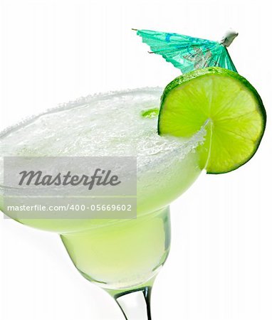 Margarita in glass with lime isolated on white background