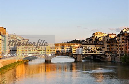 The Ponte Vecchio and the Arno river at sunset