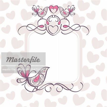 wedding frame with hearts and birds