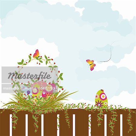 Springtime Easter holiday wallpaper colorful eggs with butterfly