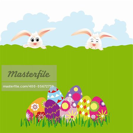 Springtime Easter holiday wallpaper colorful eggs with rabbits