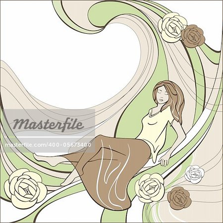 romantic card with pretty girl vector illustration