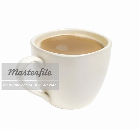 White cup of coffee with milk isolated on white background