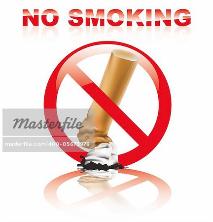 No smoking sign with realistic cigarette and reflection