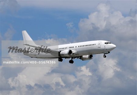 Unmarked passenger jet airplane in white color